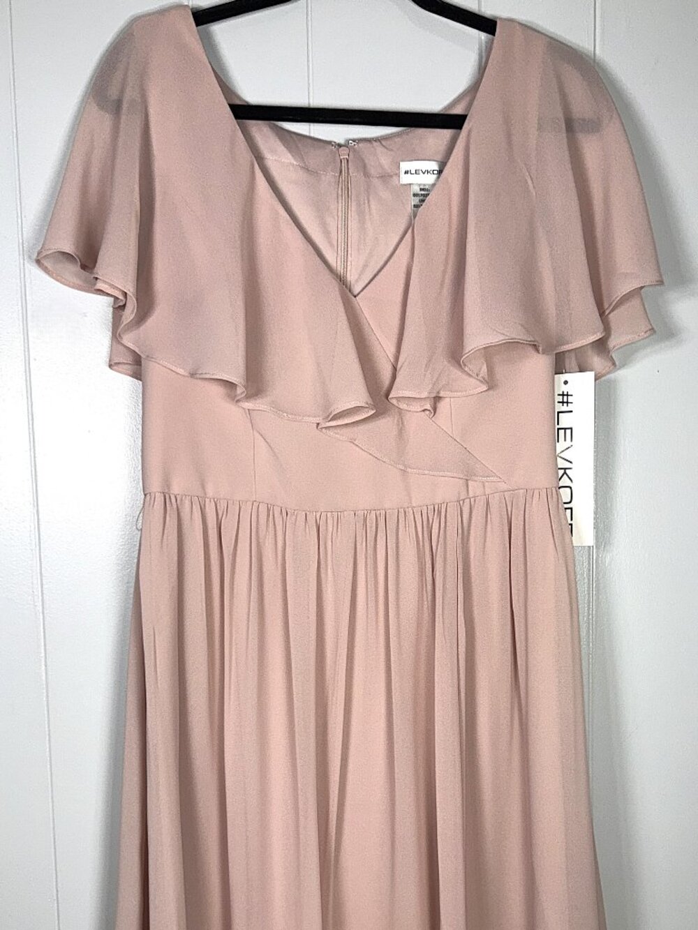 Bill Levkoff Frost Rose 7106 Chiffon Flounce Ruffle V-Neck Bridesmaid Dress 12